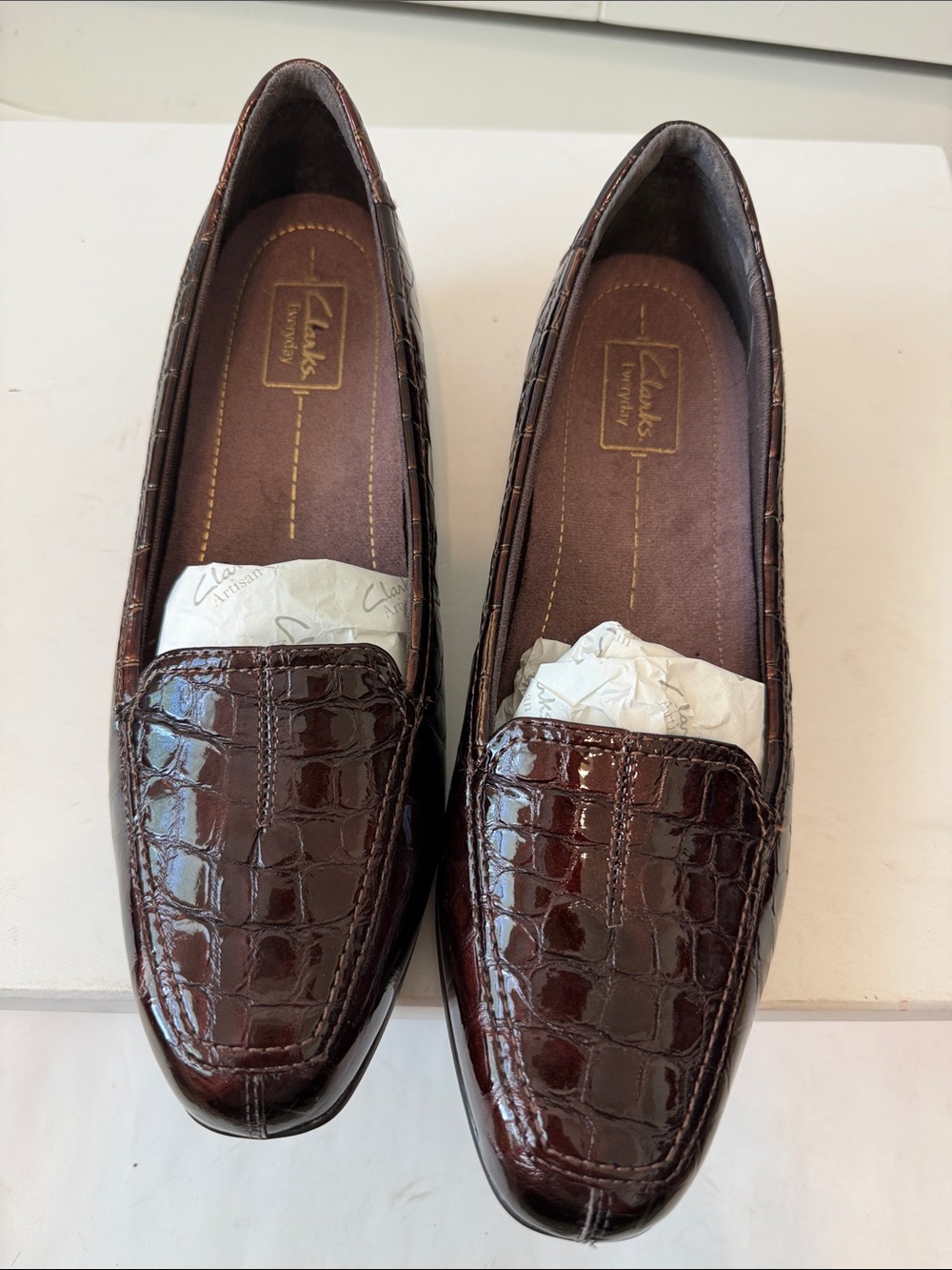 Women's Clarks Croc-Embossed Leather Loafers in Dark Brown - Picture 2 of 7